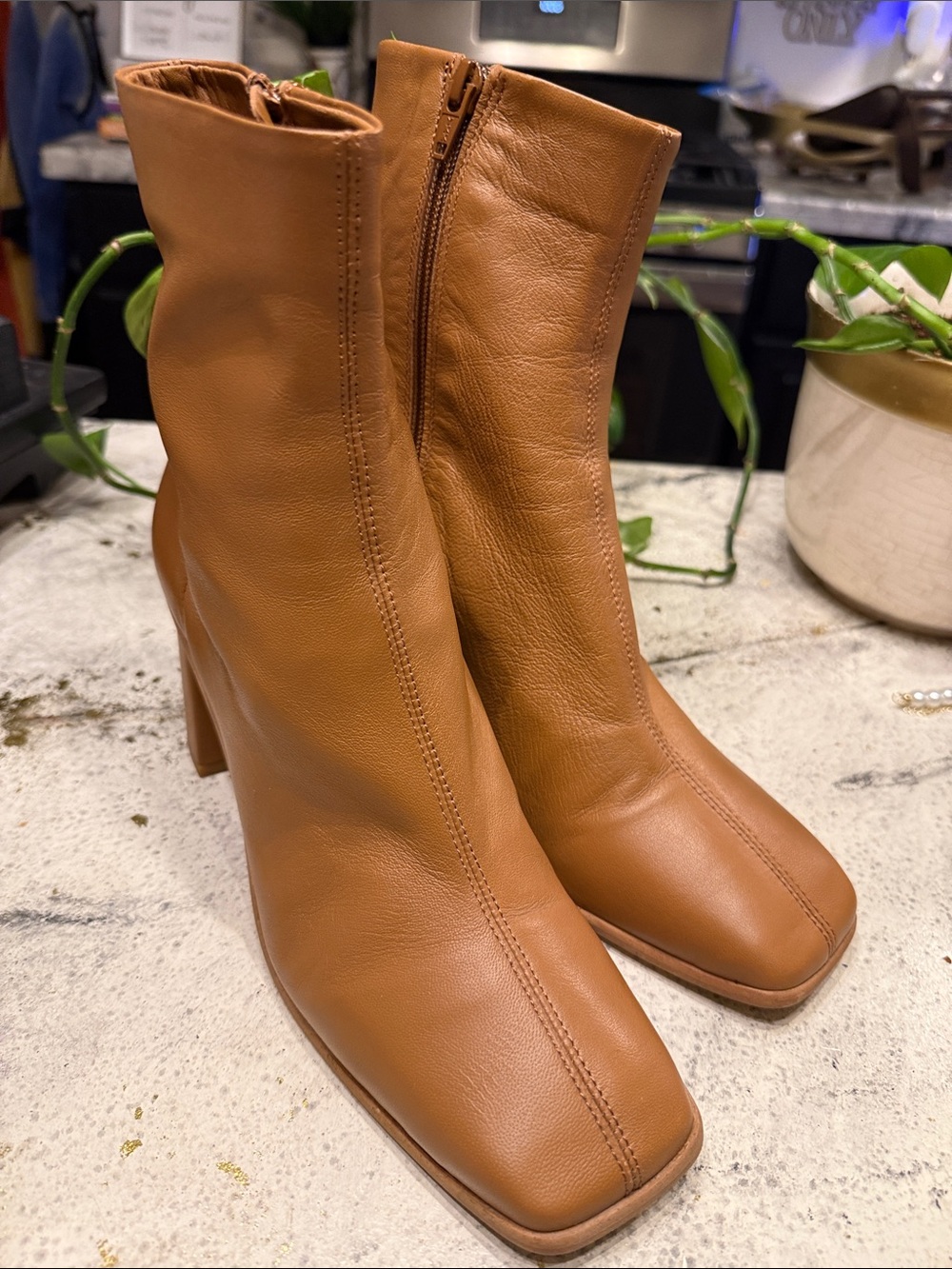 Free People Sienna Boots Womens 39 /8.5 Brown Tan Leather Chunky Heel Y2K Go Go
